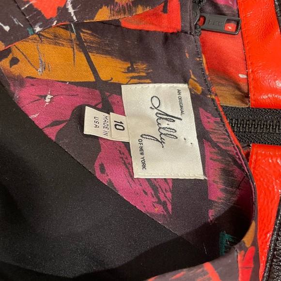 Milly Multicolor black and orange dress with patent leather waist band 100% silk - Picture 7 of 7